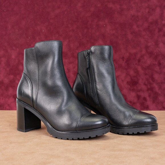 Cole Haan Women Foster Black Leather GrandOS Heeled Zip Ankle Boots sz 9 - Picture 1 of 8